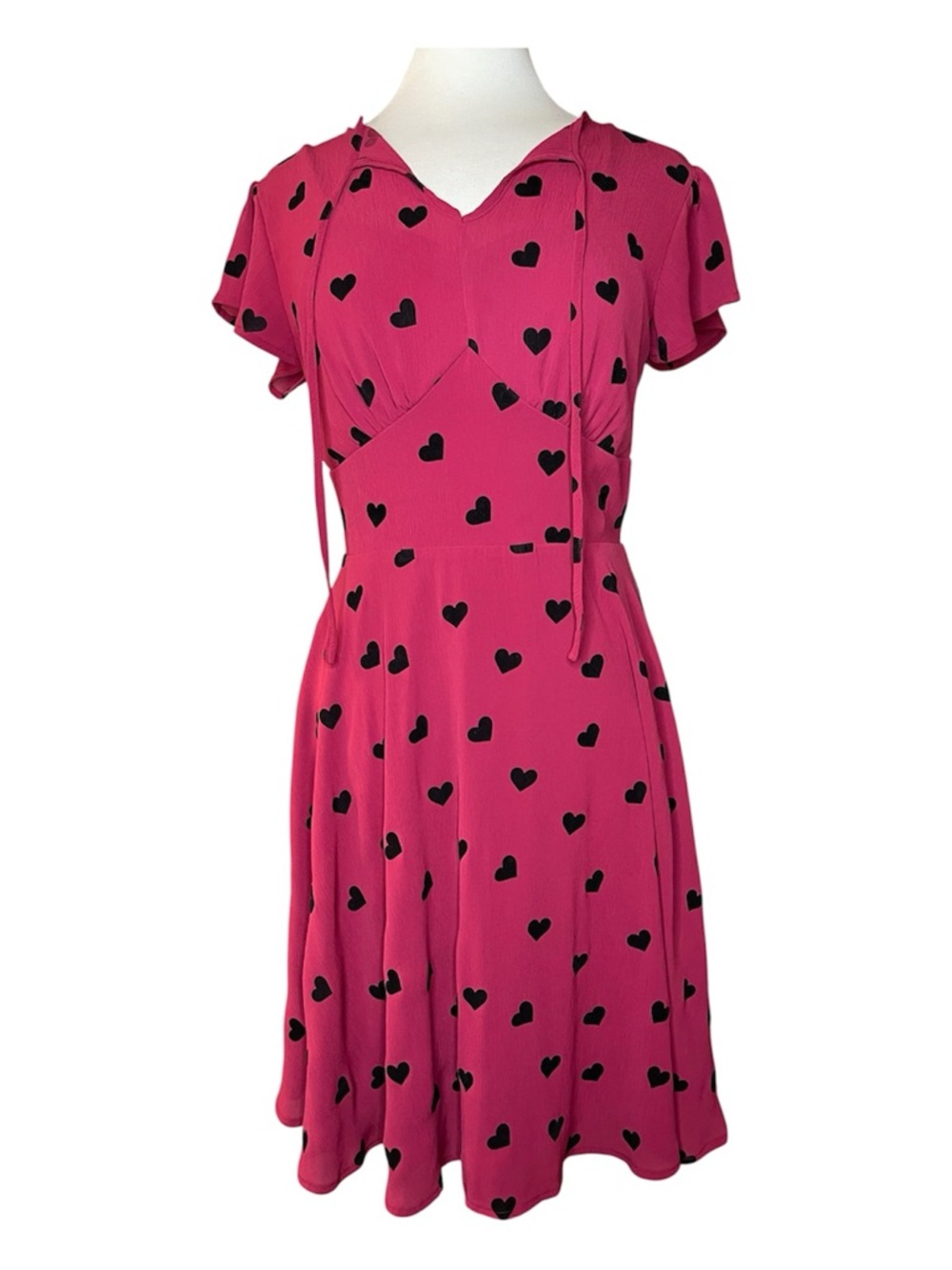 Voodoo Vixen Pink Heart Print Short Sleeve Vintage Look Dress Sz M